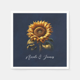 ブルー ラスティック サンフラワー ウェディング ブライズ シャワー スタンダードカクテルナプキン
