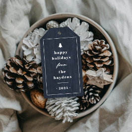 ブルー ラスティック ツリー ウッドグレイン クリスマス ギフト タグ