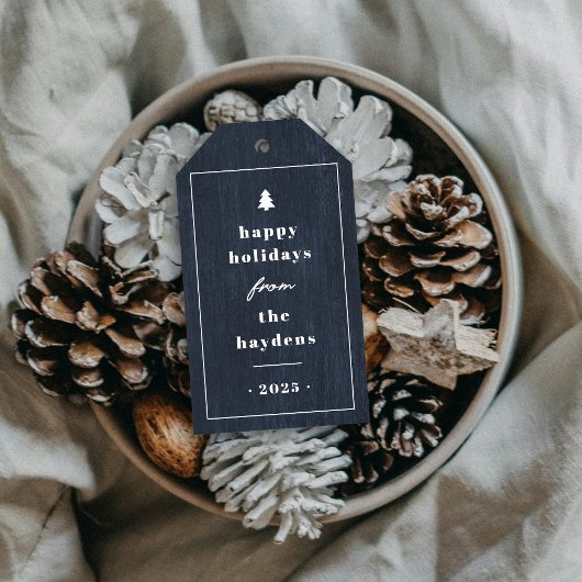 ブルー ラスティック ツリー ウッドグレイン クリスマス ギフト タグ