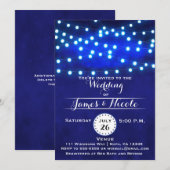 ブルー ラスティック ナイト ストリング ライト ウェディング インビテーション (正面/裏面)