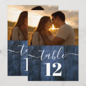 ブルー ラスティック バーン ウッド ボーホー フォト テーブル ナンバー 招待状 (正面/裏面)