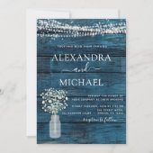 ブルー ラスティック ファームハウス ベイビーズ ブレス ジャー ウェディング 招待状 (正面)