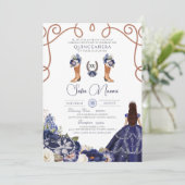 ブルー ラスティック フラワル チャロ フォト キンセアニエラ 招待状 (スタンド正面)