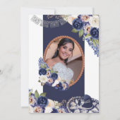 ブルー ラスティック フラワーチャロ フォト キンセアニエラ 招待状 (裏面)