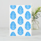 ブルー ラスティック フラワーレース イースターエッグ リノカット 招待状 (スタンド正面)