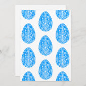 ブルー ラスティック フラワーレース イースターエッグ リノカット 招待状 (正面/裏面)