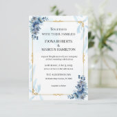 ブルー ラスティック フローラル エレガント セーブ・ザ・デート (スタンド正面)