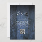 ブルー ラスティック ボーホー バーン ウッド ウェディング QR コード 招待状 (裏面)