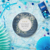 ブルー ラスティック モノグラム グリーンのカップルシャワー ペーパープレート (パーティー)