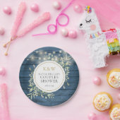 ブルー ラスティック モノグラム グリーンのカップルシャワー ペーパープレート (パーティー)