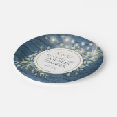 ブルー ラスティック モノグラム グリーンのカップルシャワー ペーパープレート (アングル)