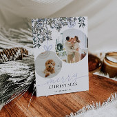 ブルー ラスティック 水彩グリーン ファミリー フォト シーズンカード