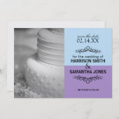 ブルー&ラベンダーセーブ・ザ・デート案内 招待状 (正面/裏面)