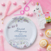 ブルー&ラベンダーフローラ卒業パーティー ペーパープレート (パーティー)