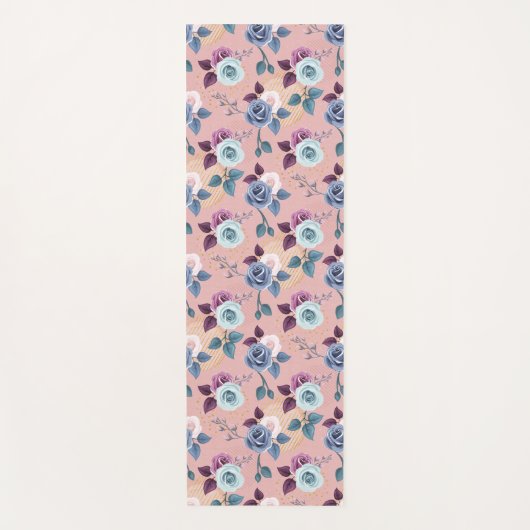 ブルー&ラベンダー開花オン赤面 ヨガマット (正面)