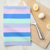 ブルー、ラベンダー、ピンク&パステルミントグリーンストライプズ キッチンタオル (四つ折り)