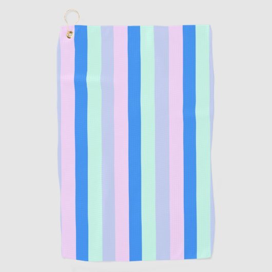 ブルー、ラベンダー、ピンク&パステルミントグリーンストライプズ ゴルフタオル (正面)