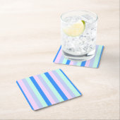 ブルー、ラベンダー、ピンク&パステルミントグリーンストライプズ スクエアペーパーコースター (インサイチュ)