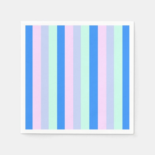 ブルー、ラベンダー、ピンク&パステルミントグリーンストライプズ スタンダードカクテルナプキン (正面)