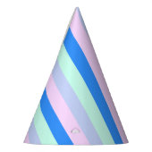 ブルー、ラベンダー、ピンク&パステルミントグリーンストライプズ パーティーハット (左)