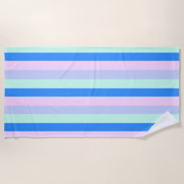 ブルー、ラベンダー、ピンク&パステルミントグリーンストライプズ ビーチタオル