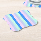 ブルー、ラベンダー、ピンク&パステルミントグリーンストライプズ ペーパーコースター (アングル)