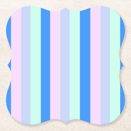 ブルー、ラベンダー、ピンク&パステルミントグリーンストライプズ ペーパーコースター (正面)