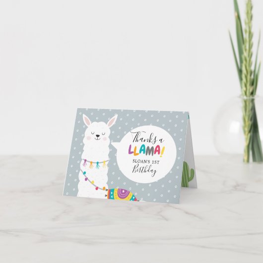 ブルー ラマ サボテン 写真 ありがとう カード (正面)