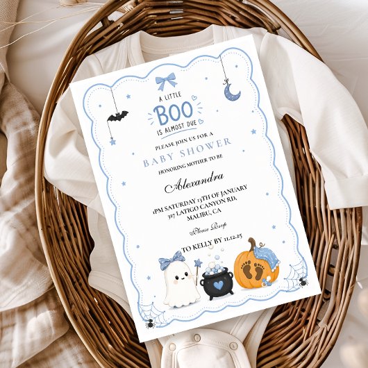 ブルー リトルブーもうすぐ Halloween ベビーシャワー 招待状