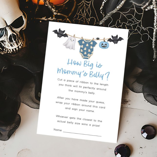 ブルー リトル ブー 物干しロープ どのくらいお腹が大きくなった？ (Boy Little Boo Clothesline Baby Shower How Big Is Mommy's Belly Game)