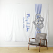 ブルー リボン インフィニティ ハート ウェディング バックドロップ タペストリー (インサイチュ(横))