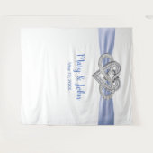 ブルー リボン インフィニティ ハート ウェディング バックドロップ タペストリー (正面(横))