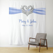 ブルー リボン シルバー スワン ウェディング バックドロップ タペストリー (インサイチュ)