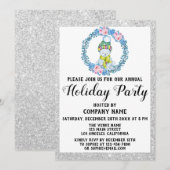 ブルー・リーフ・クリスマス・カンパニー・ホリデー・パーティー・シルバー 招待状 (正面/裏面)