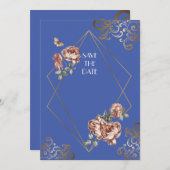 ブルー・レイ・オブ・フローラル セーブ・ザ・デート ウェディング カード (正面/裏面)