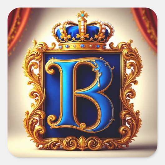👑 ブルー レターB クラウン モノグラム ネーム 🔵 スクエアシール (正面)