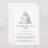 ブルー&レッドお誕生日ケーキ- 2nd Birthday招待状 招待状 (正面/裏面)