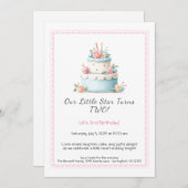 ブルー&レッドお誕生日ケーキ- 2nd Birthday招待状 招待状 (正面/裏面)