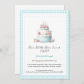 ブルー&レッドお誕生日ケーキ- 2nd Birthday招待状 招待状 (正面/裏面)