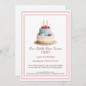 ブルー&レッドお誕生日ケーキ- 2nd Birthday招待状 招待状 (正面/裏面)