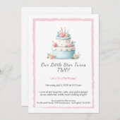 ブルー&レッドお誕生日ケーキ- 2nd Birthday招待状 招待状 (正面/裏面)