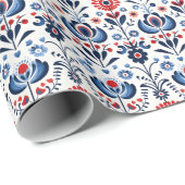 ブルー&レッドスカンジナビアフォークオーナメント ラッピングペーパー (ロールコーナー)