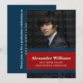 ブルー/レッドスクールカラーストライプ招待状 招待状 (正面/裏面)