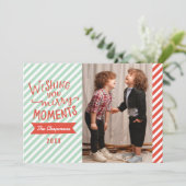 ブルー&レッドストライプクリスマスホリデーフォトカード シーズンカード (スタンド正面)