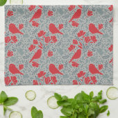 ブルー&レッドディジーフローラバード キッチンタオル (折り畳み)