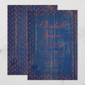 ブルー&レッドバ素朴ンウッド結婚式招待状 招待状 (正面/裏面)