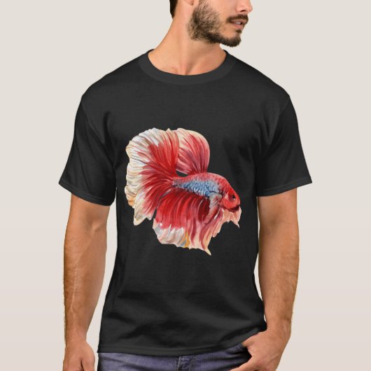 ブルー・レッドベタの水彩画 Tシャツ (正面)