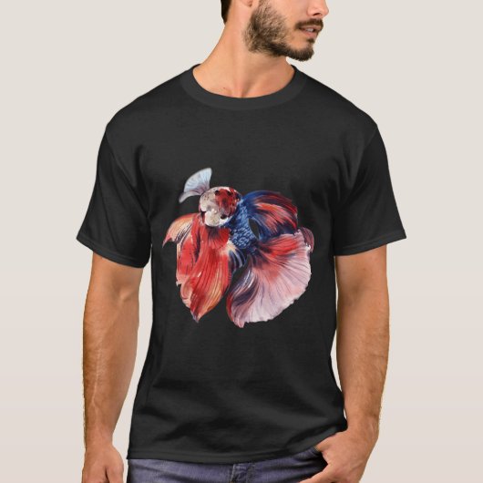ブルー・レッドベタの水彩画 Tシャツ (正面)