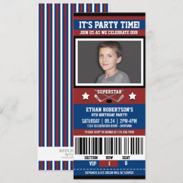 ブルー/レッドホッケーチケット誕生日パーティー 招待状