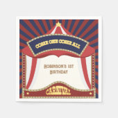 ブルー&レッドレトロカーニバル誕生日 スタンダードカクテルナプキン (正面)